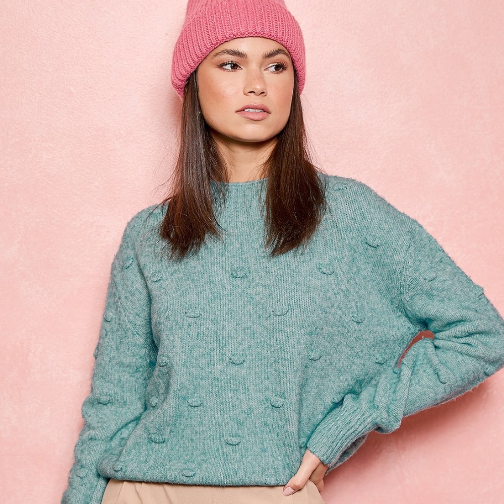 Lulu's Blue Marled Knit 3D Dot Sweater